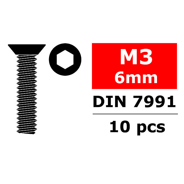 Steel Screws M3x6mm Hex Flat (10)