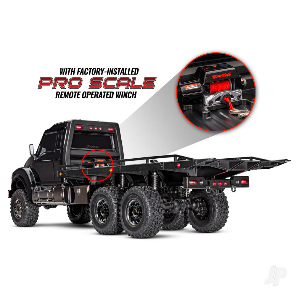 Black TRX-6 Ultimate RC Hauler 1:10 6X6 Electric Flatbed Truck with Pro Scale Winch